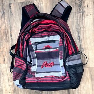 Roots Zipper Top Red & Black Backpack Lots of Space & Pockets